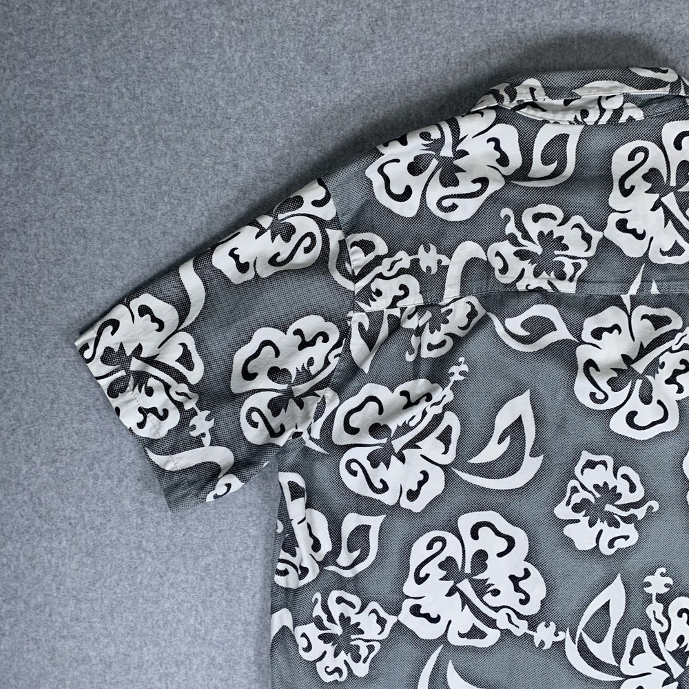 Vintage Billabong Hawaiian Shirt Medium Gray Surf Floral Made In USA - Picture 7 of 16
